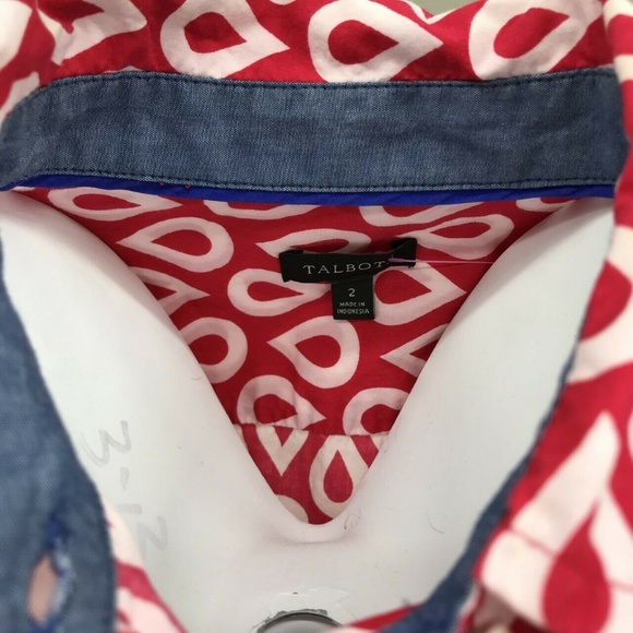 Talbots Geometric Long Sleeve Button Top Size 2 - Picture 3 of 7